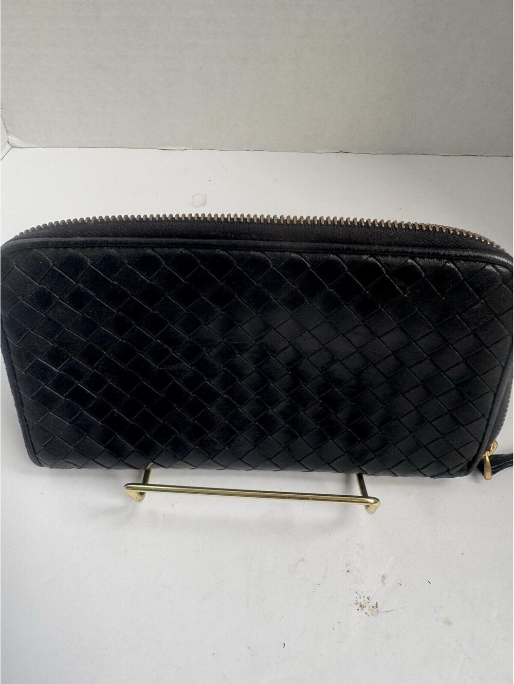 Bottega Veneta Intrecciato Zip‑Around Long Wallet — Black Woven Leather